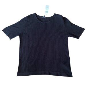 NWT Eileen Fisher Black Organic Cotton Blend Crew Neck Short Sleeve Top M